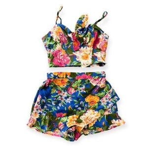 NWT Band of Gypsies Lottie & Holly Womens Blue Tropical Skort Set XS